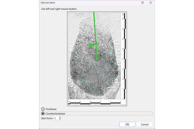 Automatic numbering of points with a line. image